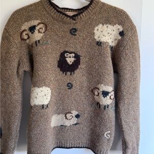 Woolrich Tan Sheep Pattern Crewneck Sweater
